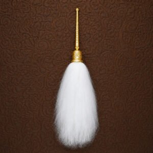 Premium White Chaur Sahib with Golden Engraved Handle