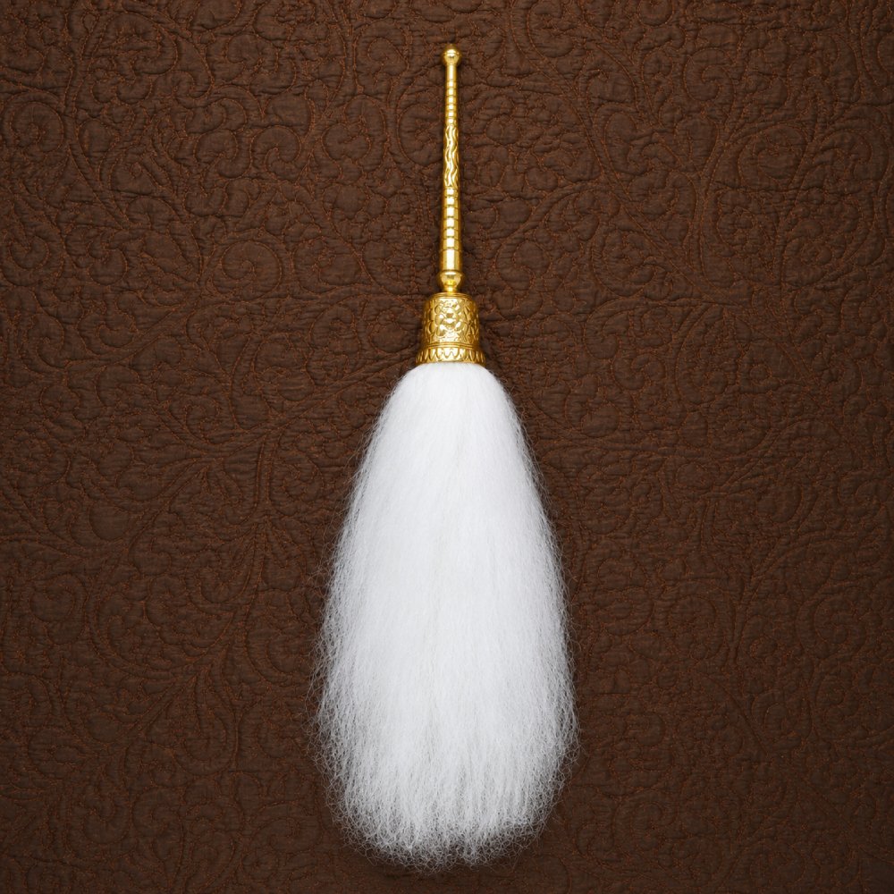 Premium White Chaur Sahib with Golden Engraved Handle